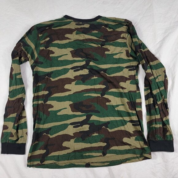 Eighty Eight Mens Large Green Brown Camouflage Long Sleeve Shirt Rose Embroidery - Picture 2 of 8